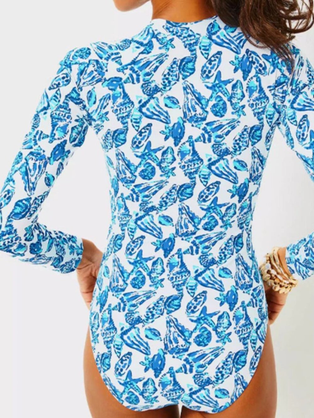 Lilly Pulitzer Randee Rashguard Swimsuit Shell Collector UPF 50+ Size 16 - Picture 2 of 7